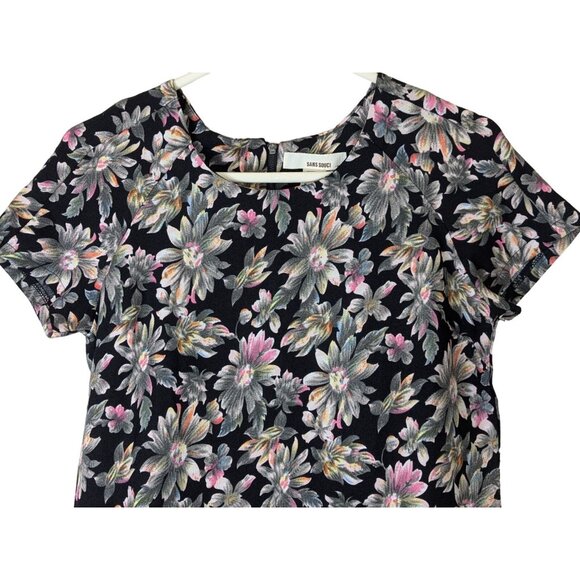 Sans Souchi Women size M Floral Sheath Dress Short Sleeve Office Zip Career Fun - Picture 2 of 11